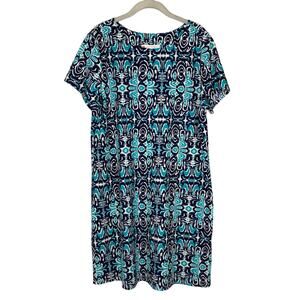Jude Connally Women’s Blue White Printed Short Sleeve Sheath Dress Size XL
